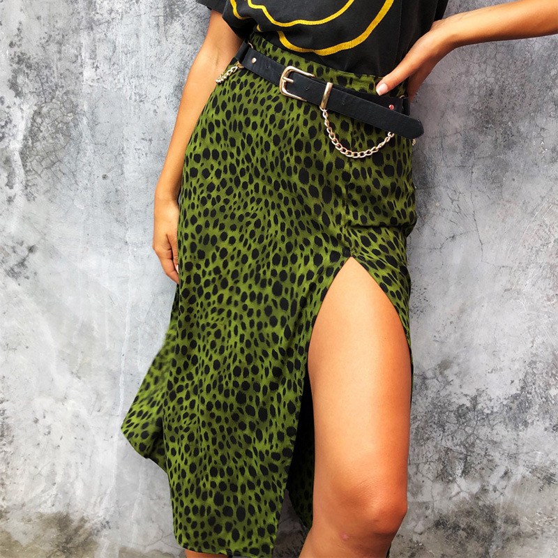Falda midi con abertura lateral y estampado animal (imagen de) Falda midi con abertura lateral y estampado animal