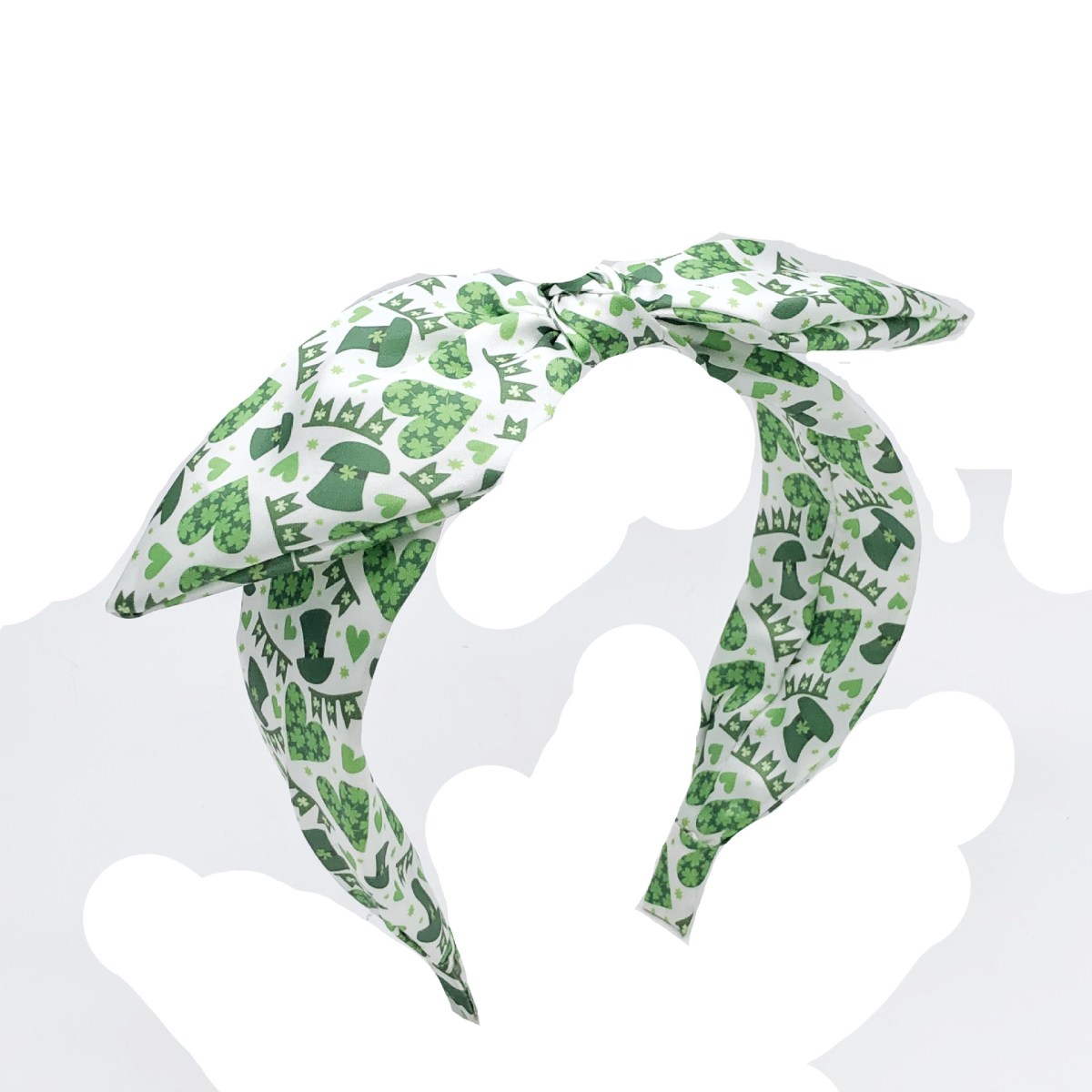 (imagen de) Diadema de tela con nudo y estampado verde