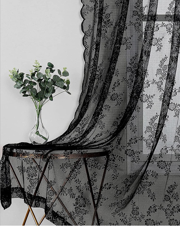 (image for) Black Floral Lace Curtain with Scalloped Edge