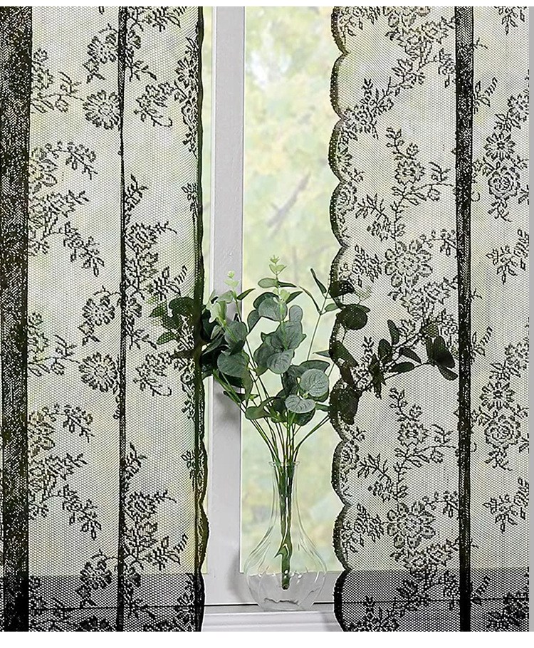 (image for) Black Floral Lace Curtain with Scalloped Edge