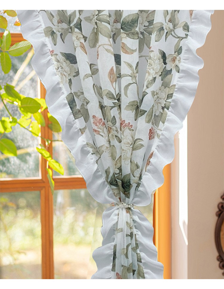 (image for) Sheer Floral Curtain with Ruffled Edges
