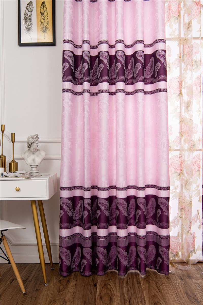 (image for) Feather‑stripe curtain in pink & purple with eyelet top