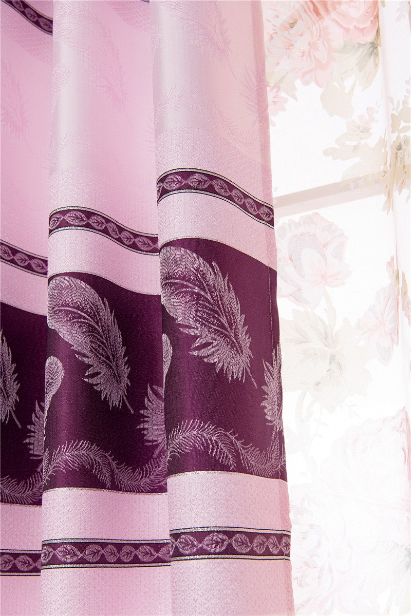 (image for) Feather‑stripe curtain in pink & purple with eyelet top