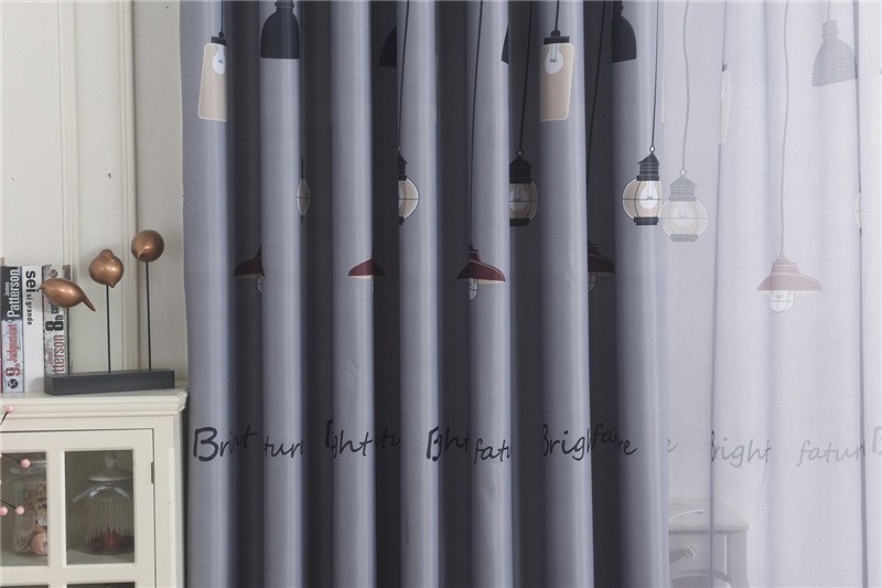 (image for) Lamp-print curtain with sheer layer and eyelets