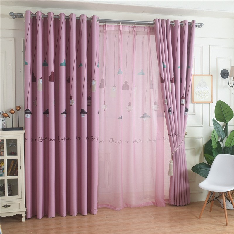 (image for) Lamp-print curtain with sheer layer and eyelets