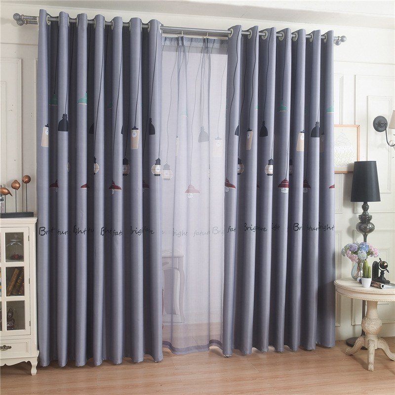 (image for) Lamp-print curtain with sheer layer and eyelets