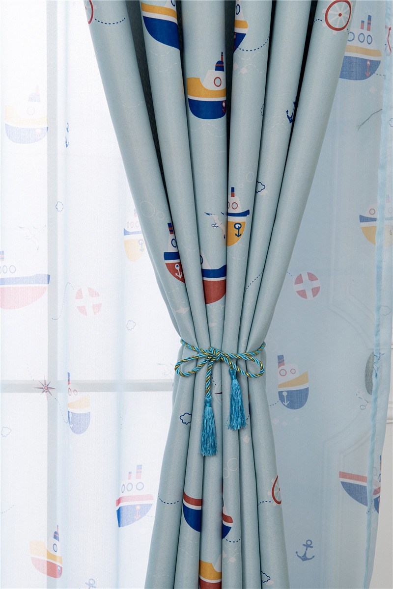 (image for) Blue nautical-print curtain with eyelets