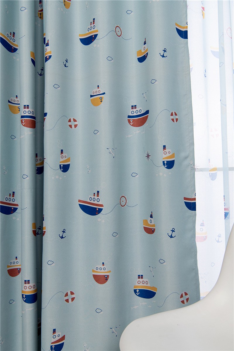 (image for) Blue nautical-print curtain with eyelets