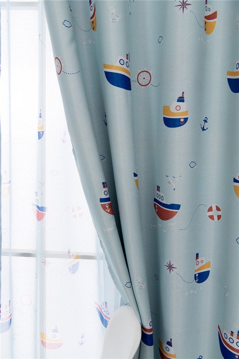 (image for) Blue nautical-print curtain with eyelets