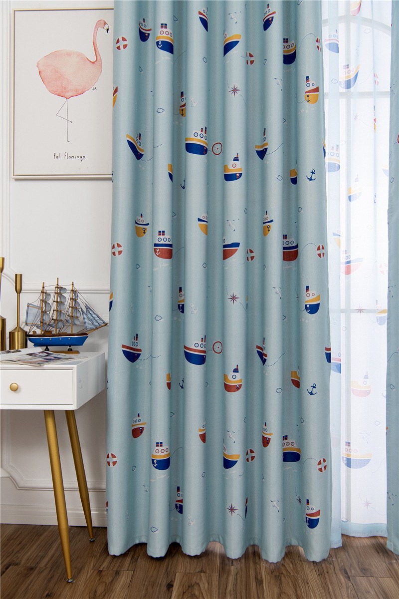 (image for) Blue nautical-print curtain with eyelets