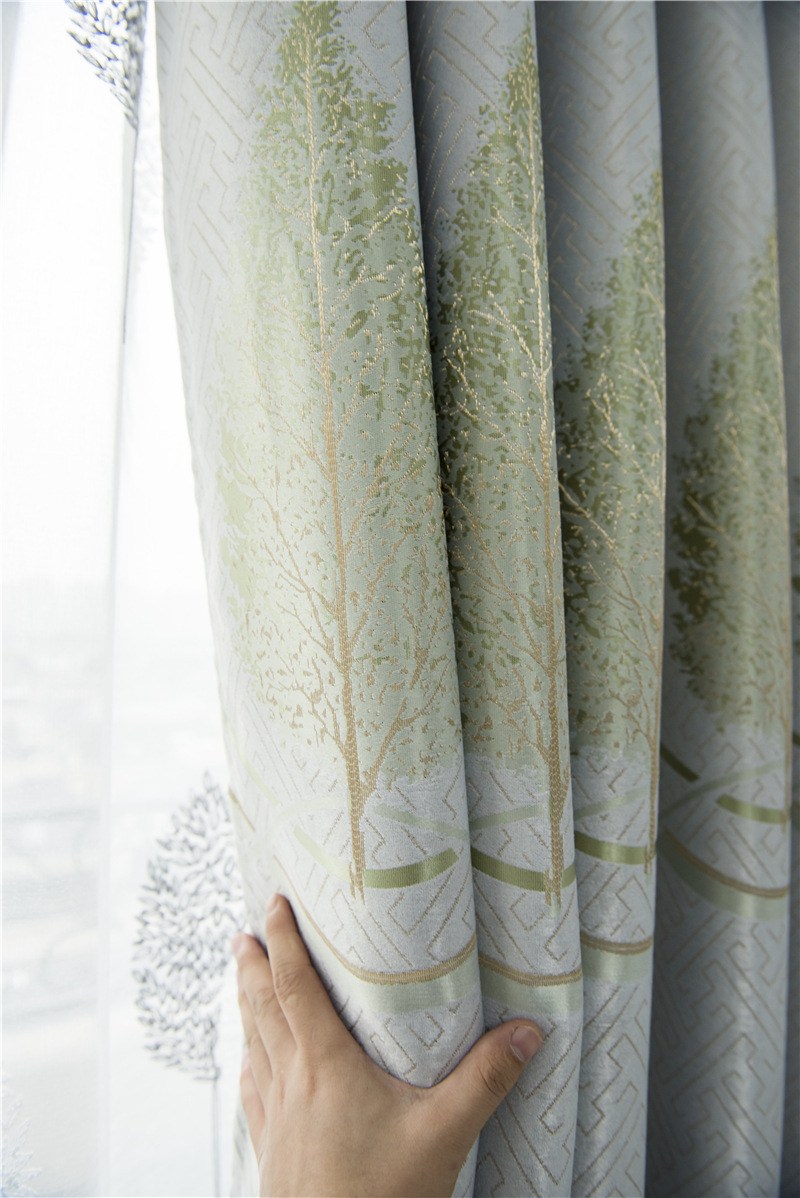 (image for) Leaf-motif jacquard curtain with wavy border