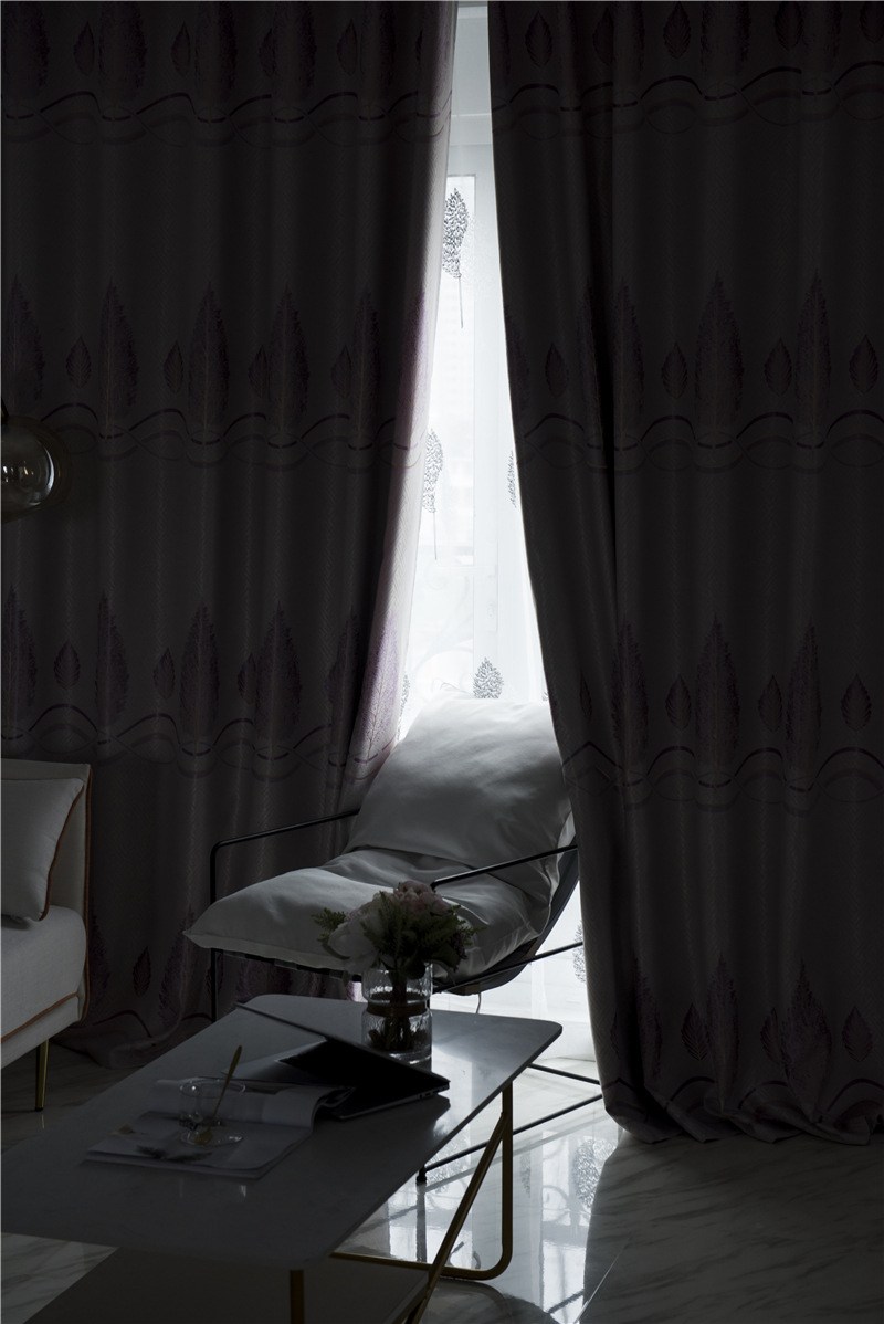 (image for) Leaf-motif jacquard curtain with wavy border