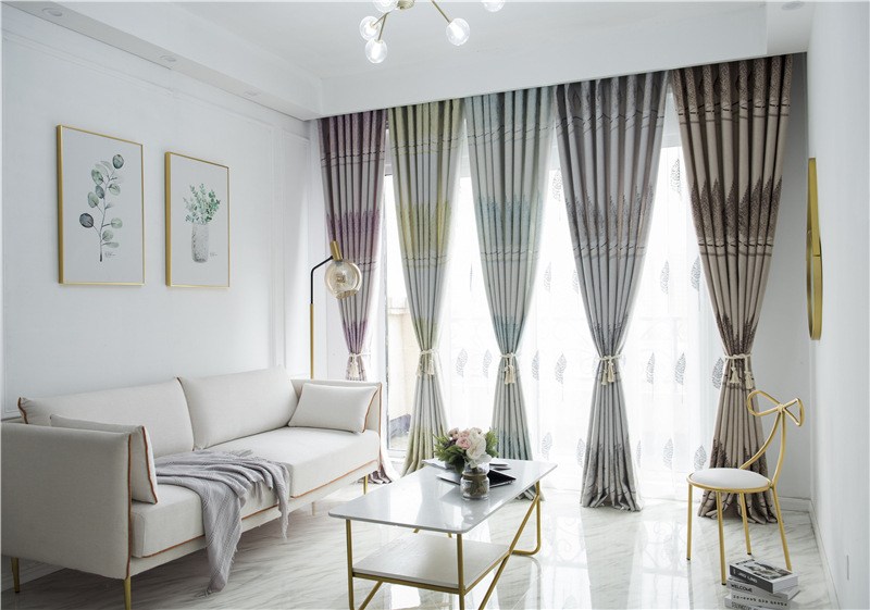 (image for) Leaf-motif jacquard curtain with wavy border