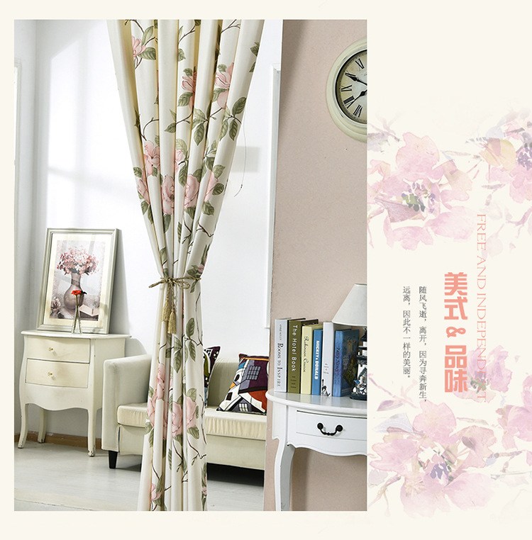 (image for) Floral curtain with branch motif and decorative folds