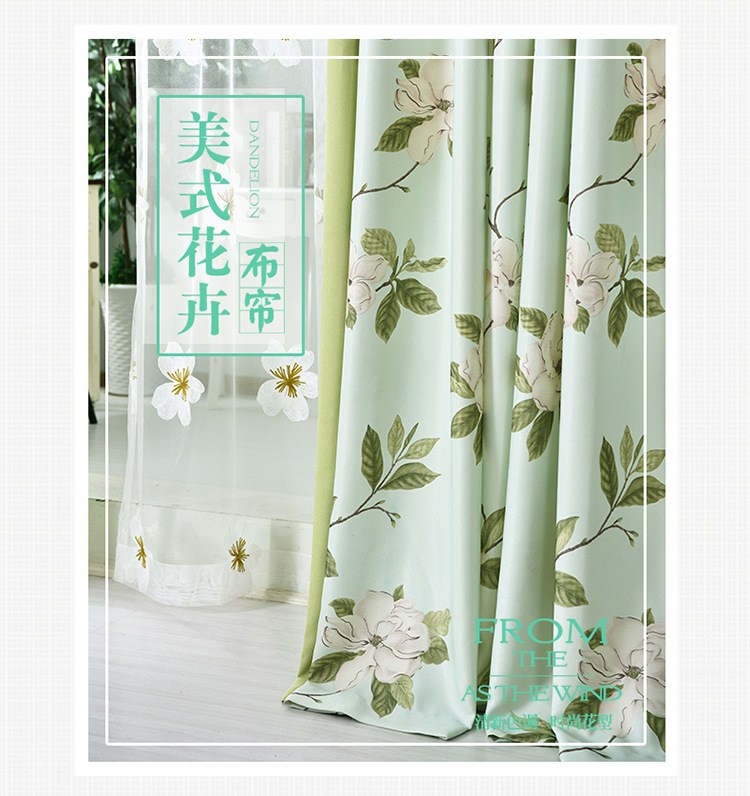 (image for) Floral curtain with branch motif and decorative folds