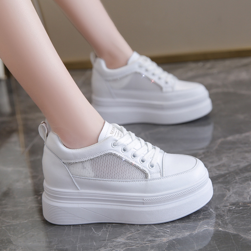 (image for) Platform sneaker with mesh side panel, smooth white finish