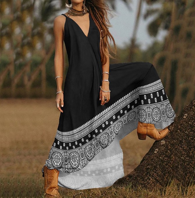 (image for) Boho border-print maxi summer dress