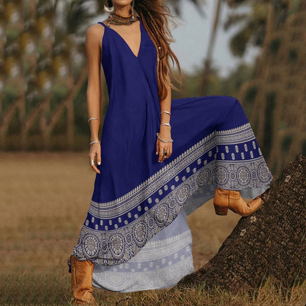 (image for) Boho border-print maxi summer dress