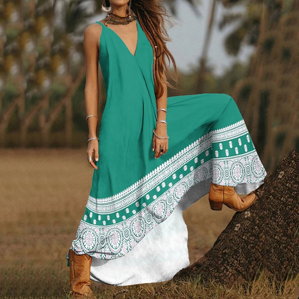 (image for) Boho border-print maxi summer dress