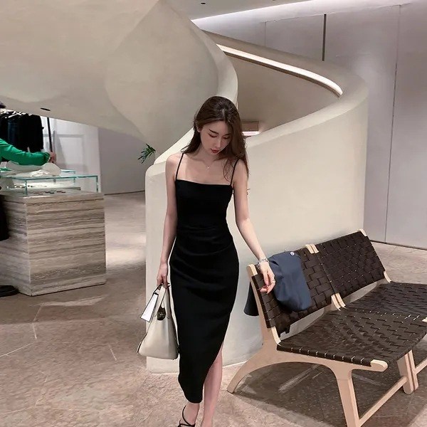 (image for) Summer midi bodycon dress with thin straps