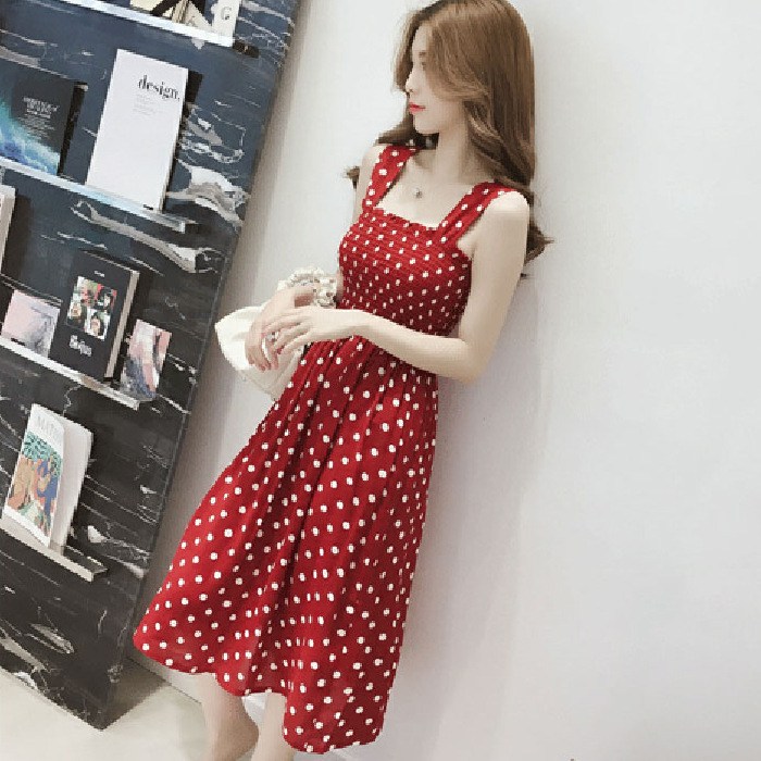 Smocked Midi Polka-Dot Summer Dress (image for) Smocked Midi Polka-Dot Summer Dress