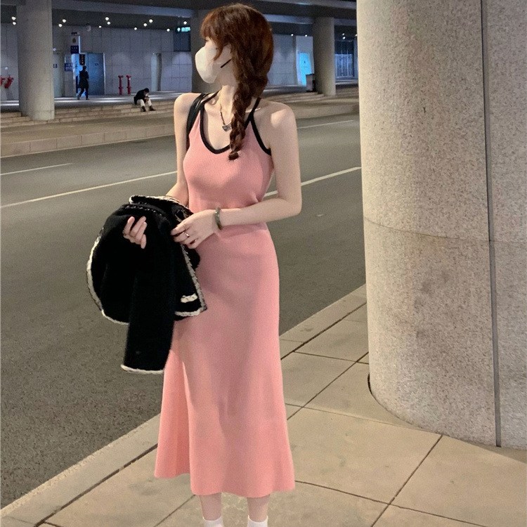 Summer ribbed midi dress with contrast trim (image for) Summer ribbed midi dress with contrast trim
