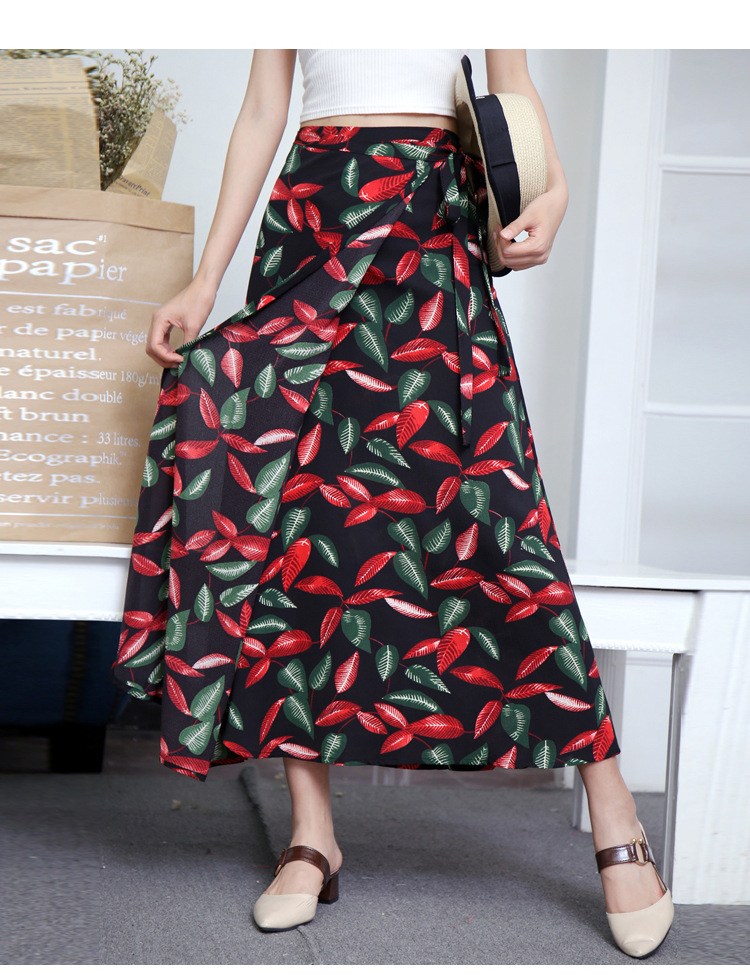 Falda larga evasé tipo pareo con estampado floral (imagen de) Falda larga evasé tipo pareo con estampado floral