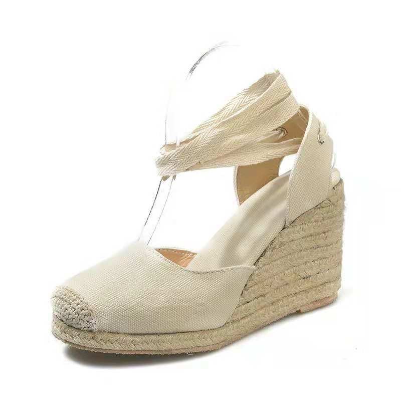 (image for) Ankle-tie wedge espadrille with closed toe