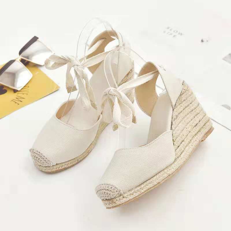 (image for) Ankle-tie wedge espadrille with closed toe