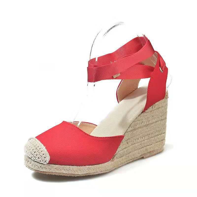 (image for) Ankle-tie wedge espadrille with closed toe