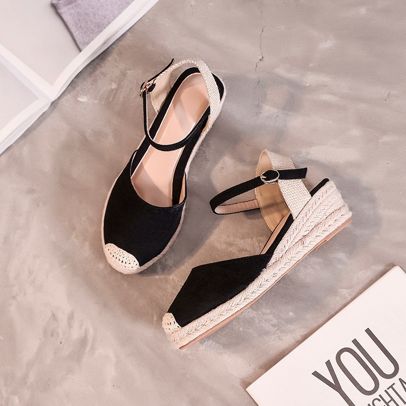 (image for) Low-wedge espadrille with closed toe and adjustable strap