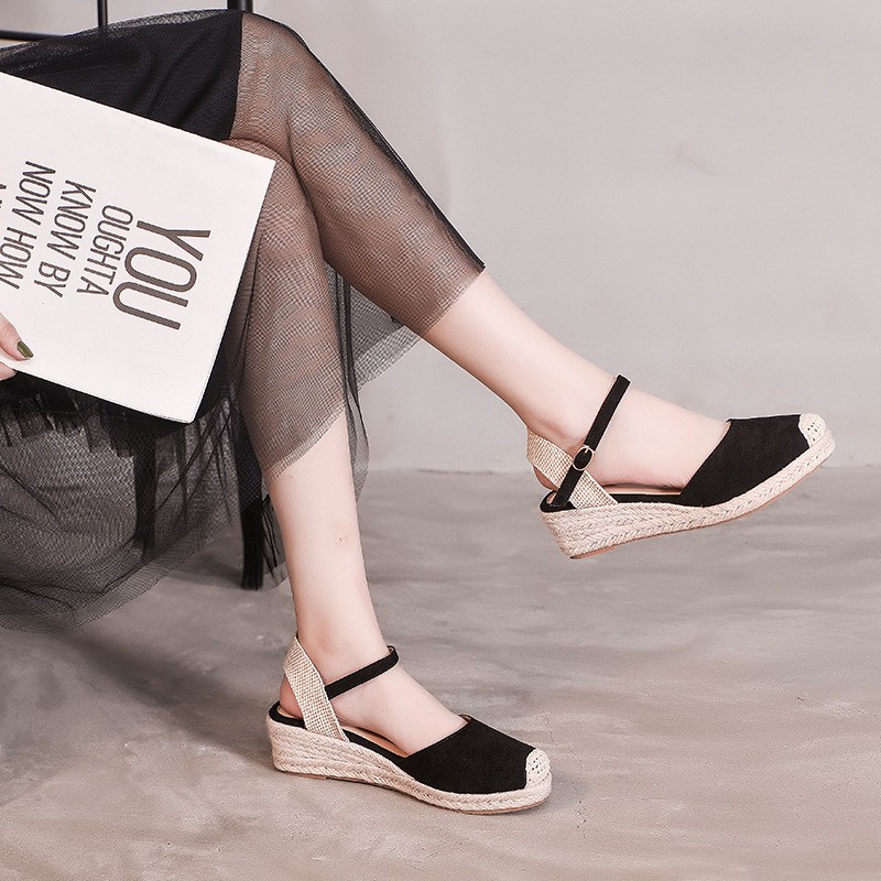 (image for) Low-wedge espadrille with closed toe and adjustable strap