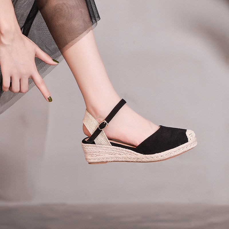 (image for) Low-wedge espadrille with closed toe and adjustable strap