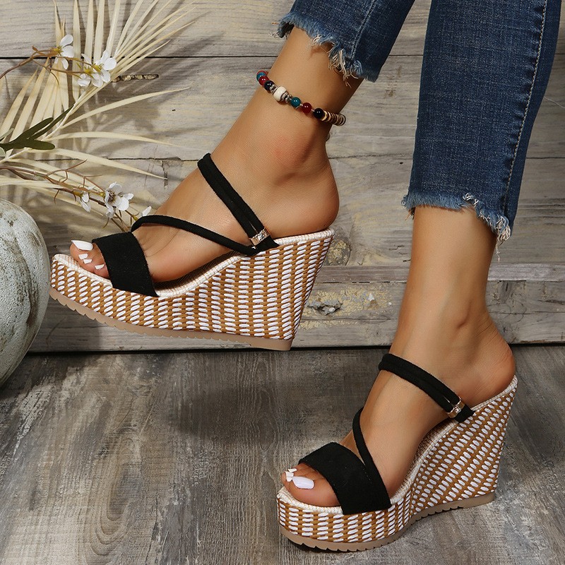 (image for) Buckle-strap wedge sandal with modern wide band