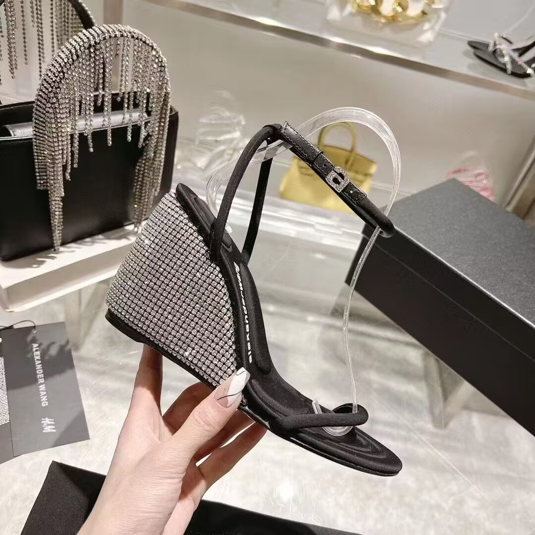 (image for) Wedge sandal with crystal‑studded heel and slim ankle strap