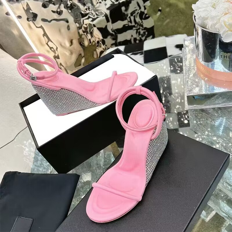 (image for) Wedge sandal with crystal‑studded heel and slim ankle strap