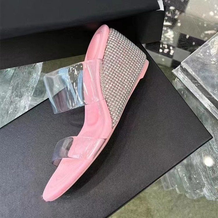 (image for) Clear-strap wedge mule with crystal accents