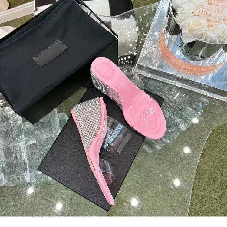 (image for) Clear-strap wedge mule with crystal accents