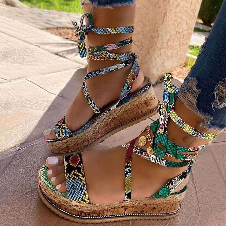 (image for) Flat espadrille-style sandal with wraparound ankle laces