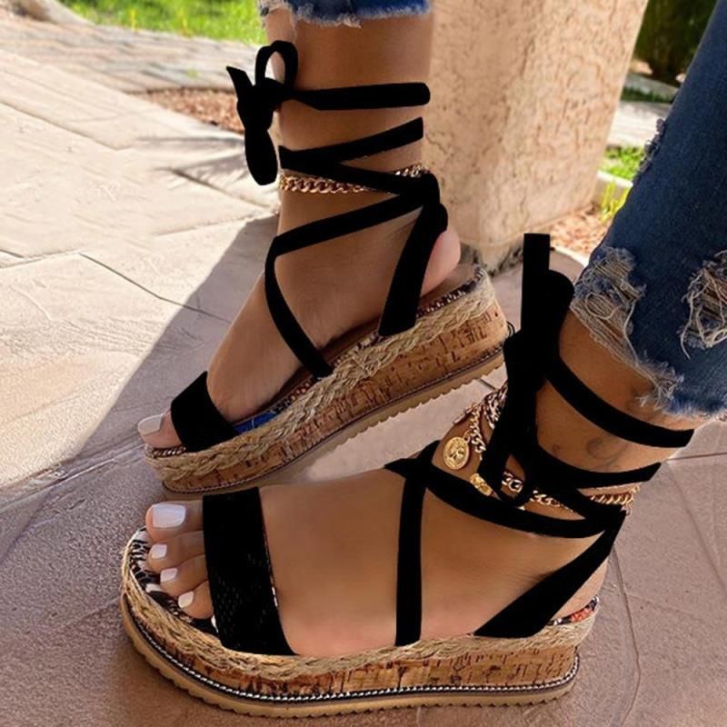 (image for) Flat espadrille-style sandal with wraparound ankle laces
