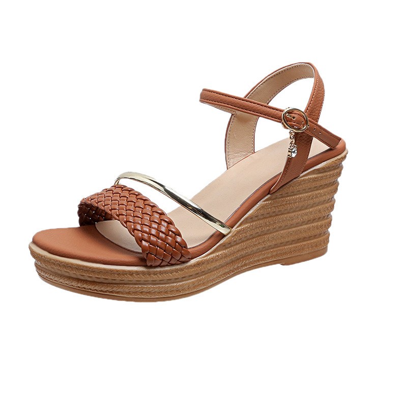 (image for) Wedge sandal with braided strap and buckle ankle strap