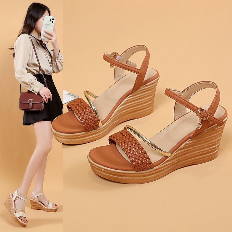 Wedge sandal with braided strap and buckle ankle strap (image for) Wedge sandal with braided strap and buckle ankle strap