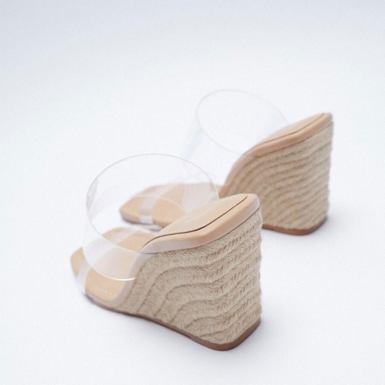 (image for) Square-toe espadrille wedge mule with clear straps