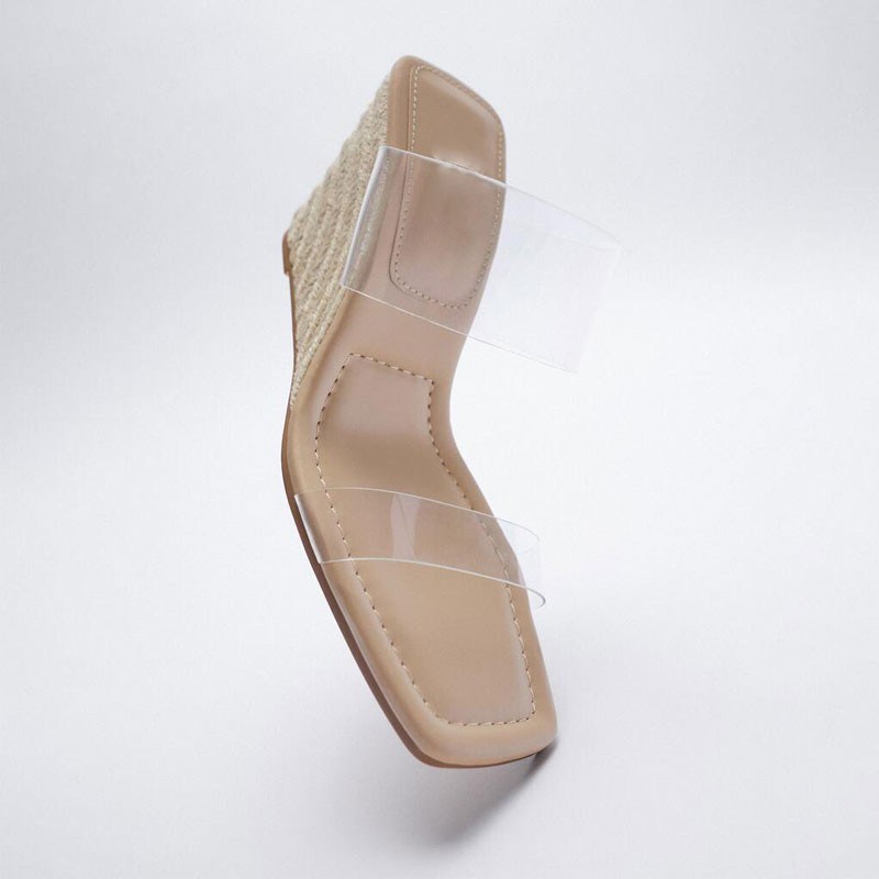 (image for) Square-toe espadrille wedge mule with clear straps