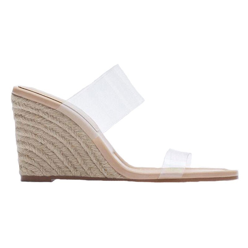 (image for) Square-toe espadrille wedge mule with clear straps