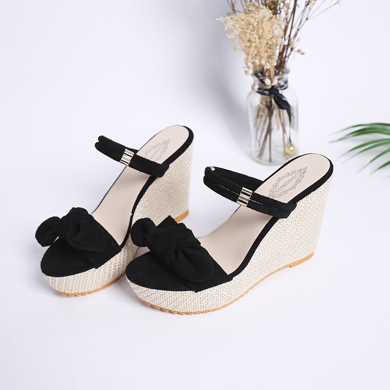 (image for) Espadrille wedge sandal with front bow and ankle strap