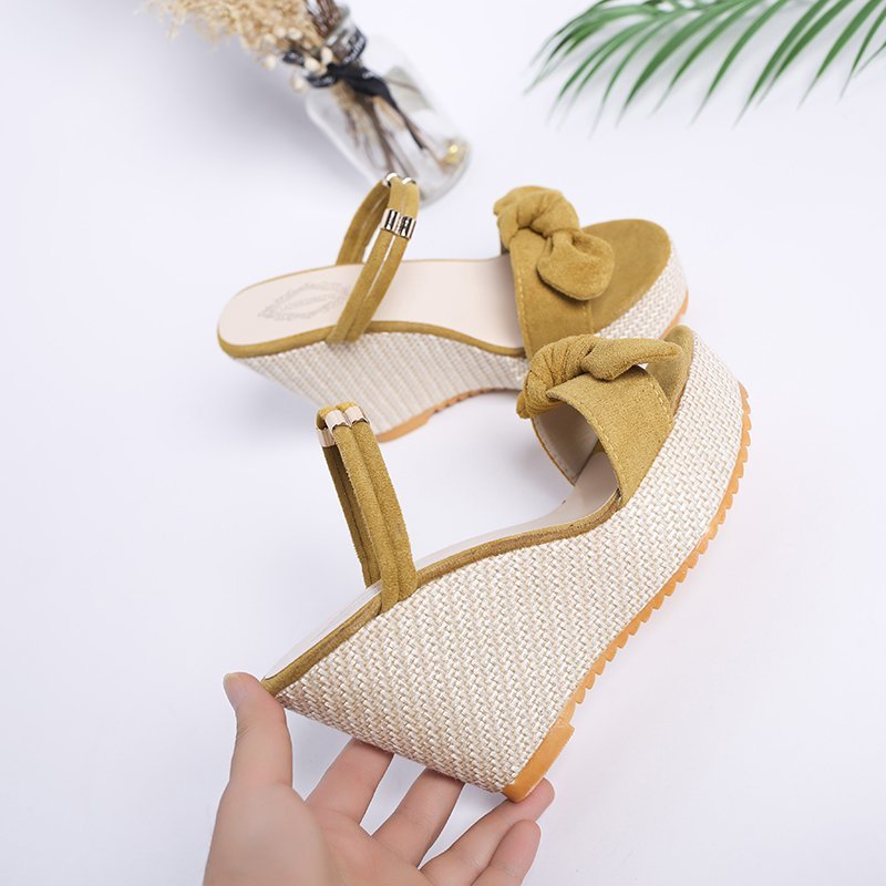 (image for) Espadrille wedge sandal with front bow and ankle strap
