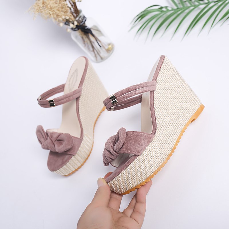 (image for) Espadrille wedge sandal with front bow and ankle strap