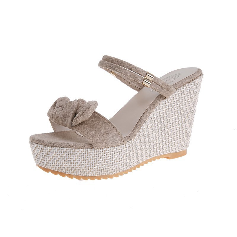(image for) Espadrille wedge sandal with front bow and ankle strap