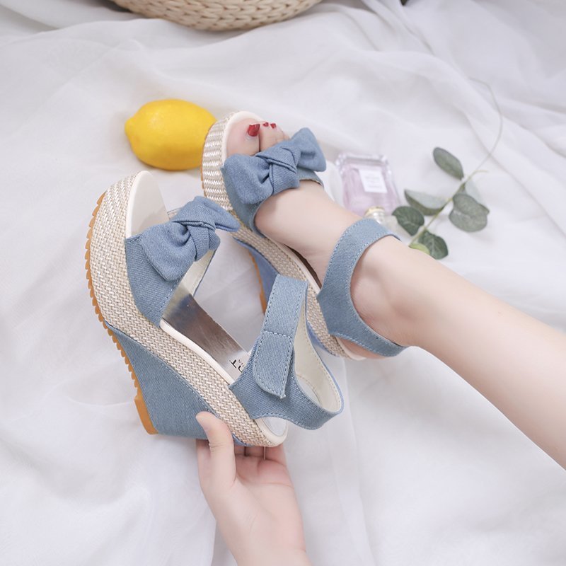 (image for) Quick-fit espadrille wedge with bow detail and strap closure